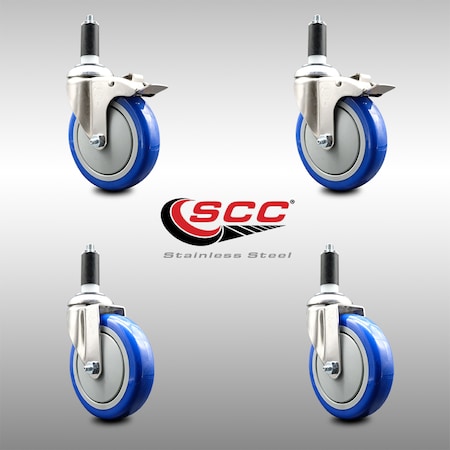 Service Caster 5 Inch 316SS Blue Poly Swivel 1-1/4 Inch Expanding Stem Caster Lock Brake, 2PK SS316TTLEX20S514-PPUB-BLUE-2-S-2-114